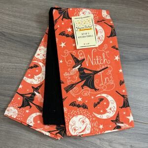 Johanna Parker Halloween Kitchen Towel 18x28 Set of 3 Witch Moon Bats NEW